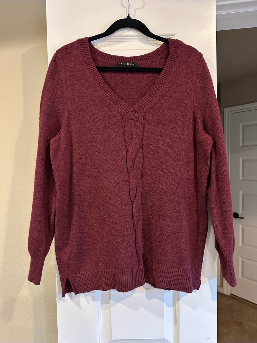 Lane Bryant Rosewood V-Neck Cable Detail Sweater
